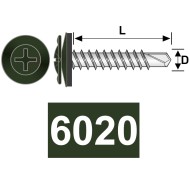 Surub autoforant 4.2 x 19 mm, cap plat cu saiba EPDM Ø 14 mm, otel RAL 6020 verde crom, 100 buc./cutie