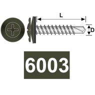 Surub autoforant 4.2 x 19 mm, cap plat cu saiba EPDM Ø 14 mm, otel RAL 6003 verde masliniu, 500 buc./cutie