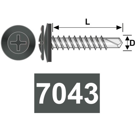 Surub autoforant 4.2 x 19 mm, cap plat cu saiba EPDM Ø 14 mm, otel RAL 7043 gri trafic b, 500 buc./cutie