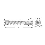Surub de imbinare UNITA 7 x 60 mm, cap tesit si locas inbus SW4, cu orificiu pentru capace, otel zincat, 20 buc./cutie